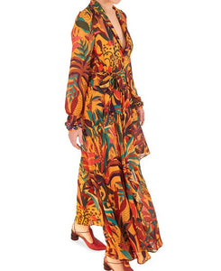 Farm Rio Golden Jungle V-Neck Maxi ...